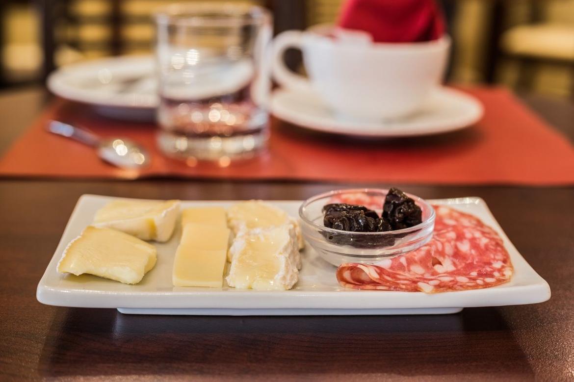 Plate of sausages and cheeses